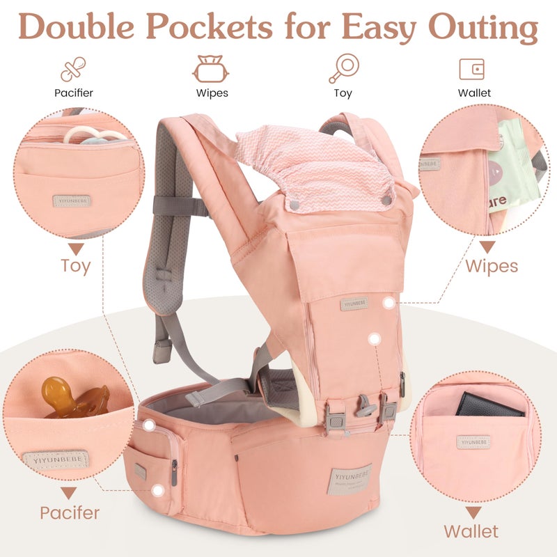 YIYUNBEBE Baby Carrier Newborn to Toddler Baby Carriers with Seat Infant Baby Holder Backpack Baby Carriers Front and Back for Carrying and Hiking (Pink) - Image 4
